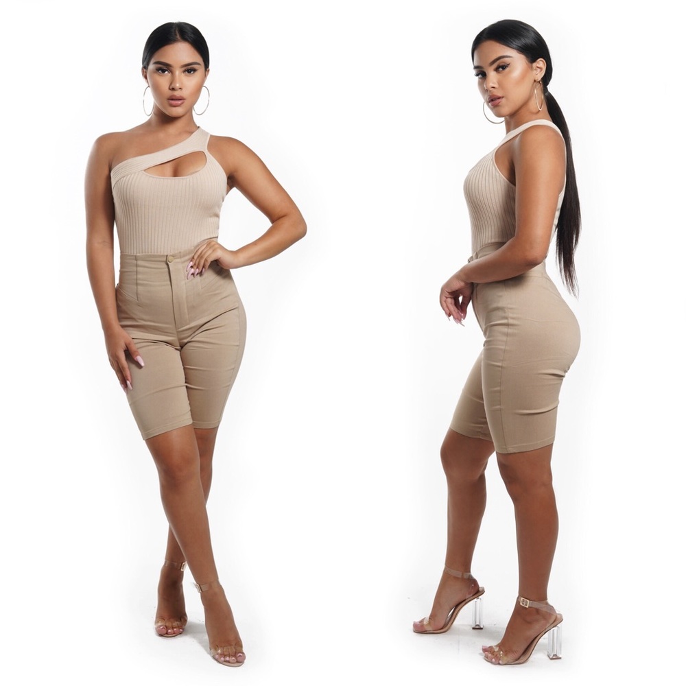 Taupe High Waist Biker Shorts